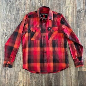 MILWAUKEE LEATHER Button-Up Flannel Shirt Mens M Red Orange Black Plaid Biker